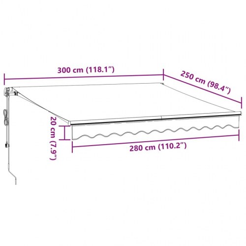 Markise 300 × 250 cm - automatisk betjening, bordeaux