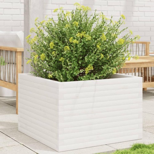 Plantekasse 70 x 70 x 46 cm i massivt fyrretræ - hvid
