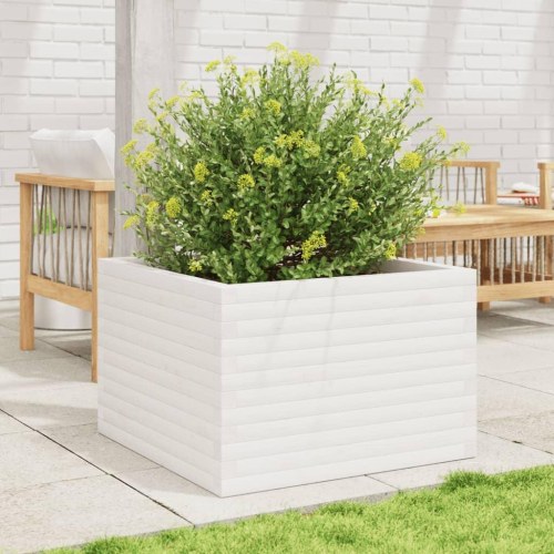 Plantekasse 70 x 70 x 46 cm i massivt fyrretræ - hvid