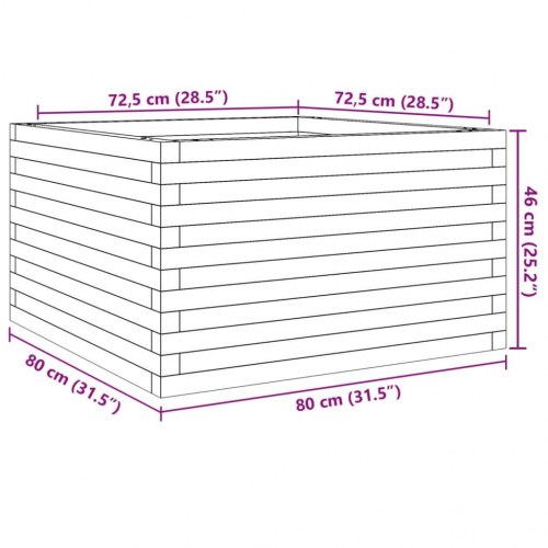 Plantekasse 80 x 80 x 46 cm i massivt fyrretræ - hvid