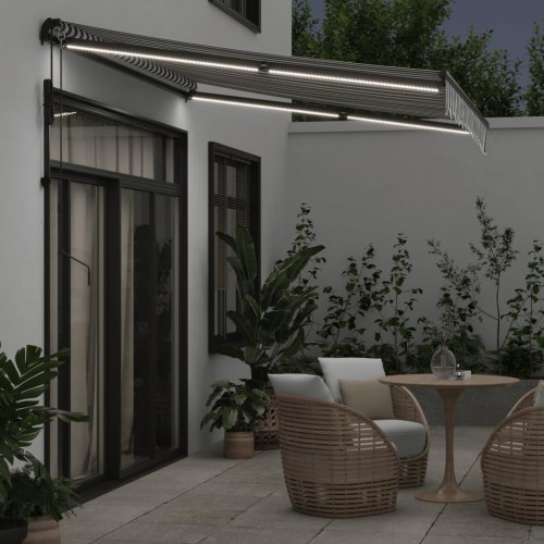 Markise med LED og automatisk betjening 300 x 250 cm - antracitgrå/hvid