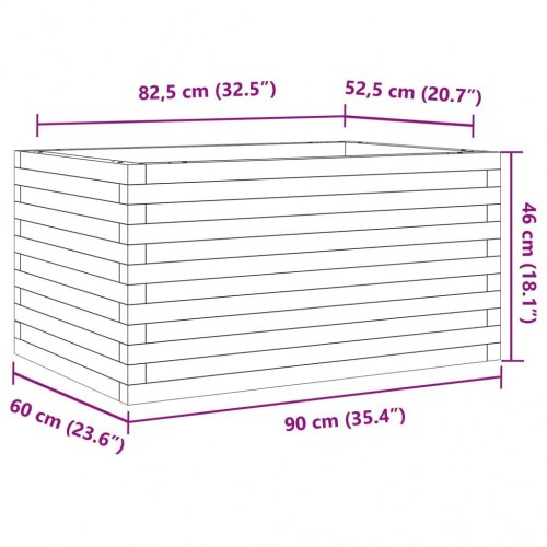 Plantekasse i massivt fyrretræ 90 x 60 x 46 cm - hvid
