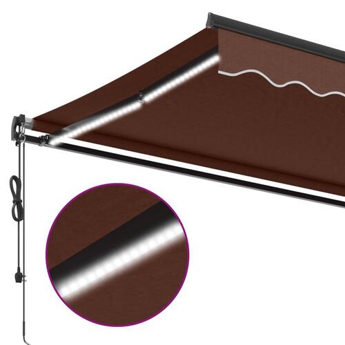 Markise med LED-lys 300x250 cm automatisk betjening brun