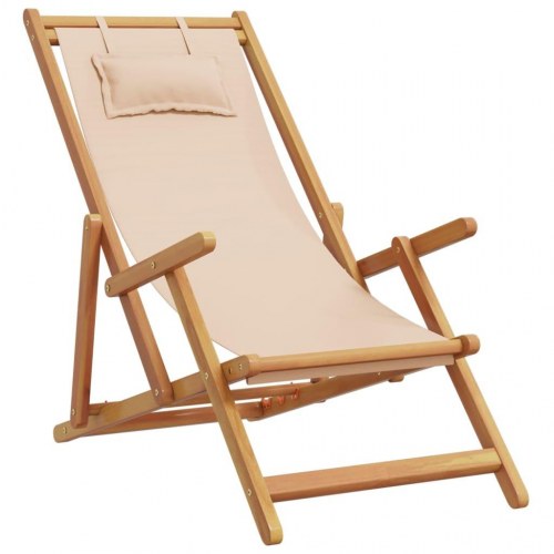 Strandstol foldbar i massivt eukalyptustræ med beige stof