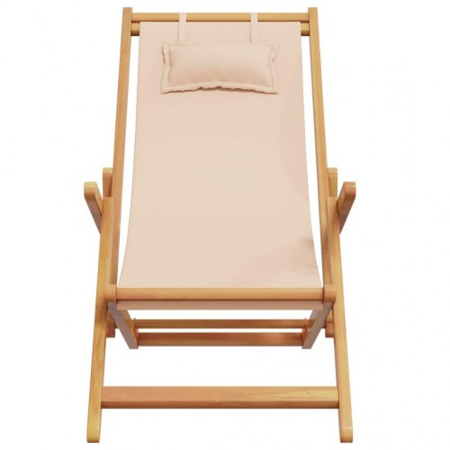 Strandstol foldbar i massivt eukalyptustræ med beige stof