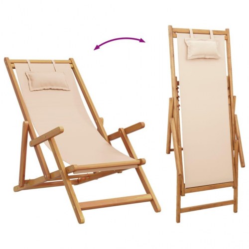 Strandstol foldbar i massivt eukalyptustræ med beige stof