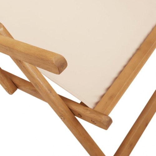 Strandstol foldbar i massivt eukalyptustræ med beige stof