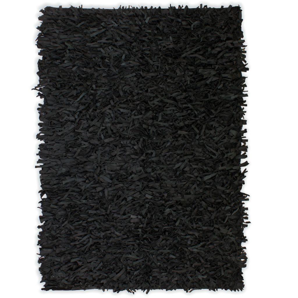 Shaggy tæppe ægte læder 160 x 230 cm sort