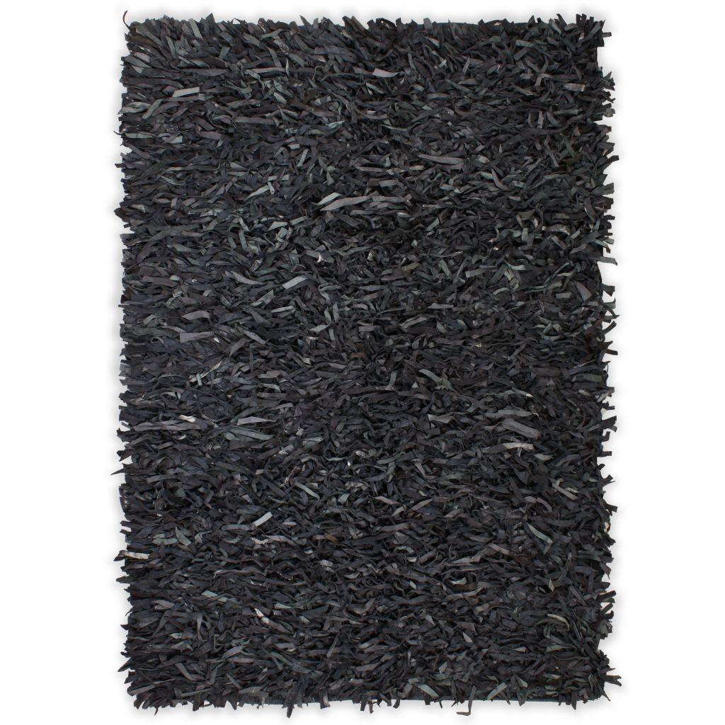 Shaggy tæppe ægte læder 80 x 160 cm grå
