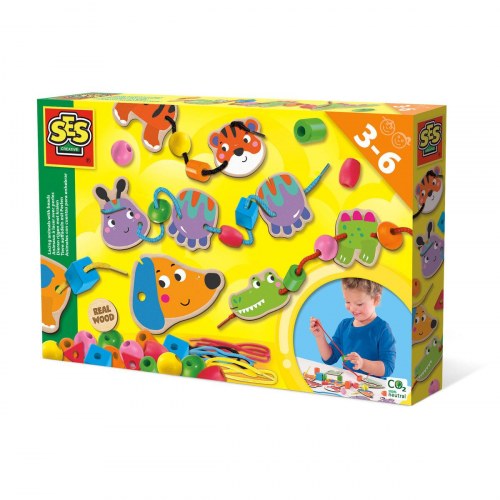 Perler - SES Creative træperler, multifarvet (3+ år)