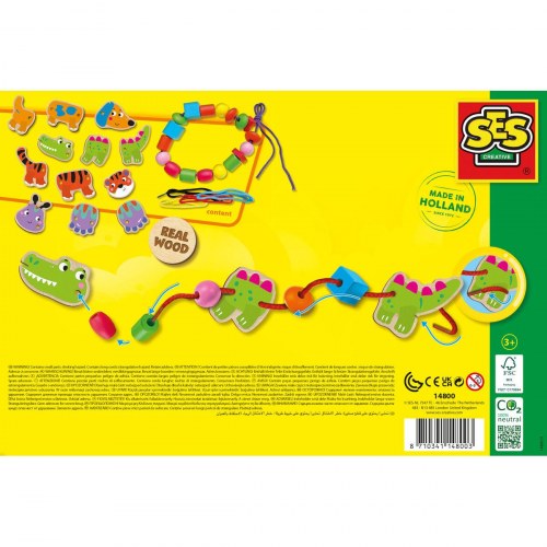 Perler - SES Creative træperler, multifarvet (3+ år)