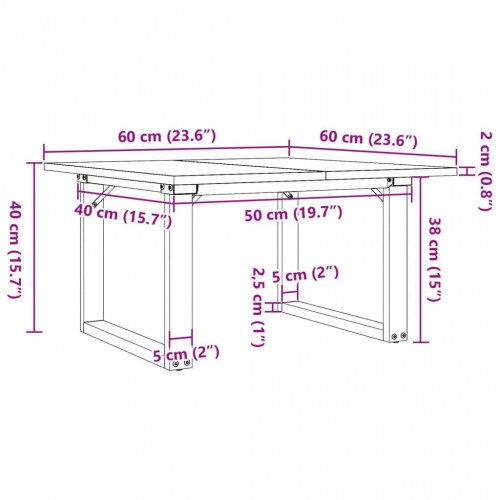 Sofabord 60×60×40 cm med O-stel - massivt fyrretræ og stål