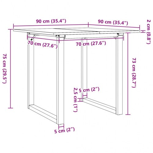 Spisebord 90 × 90 × 75 cm - O-stel i stål og massivt fyrretræ