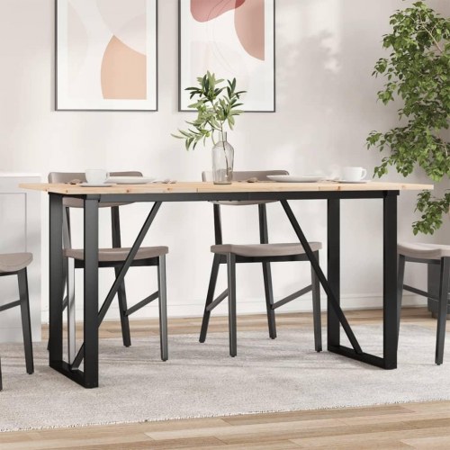 Spisebord 140 x 80 x 75 cm med O-stel i massivt fyrretræ og stål