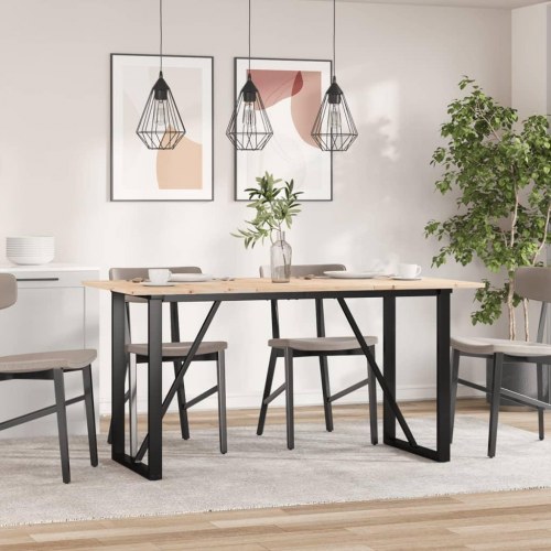 Spisebord 140 x 80 x 75 cm med O-stel i massivt fyrretræ og stål