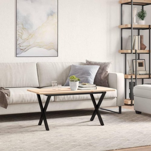 Sofabord 100 x 50 x 45 cm med X-stel i massivt fyrretræ og stål