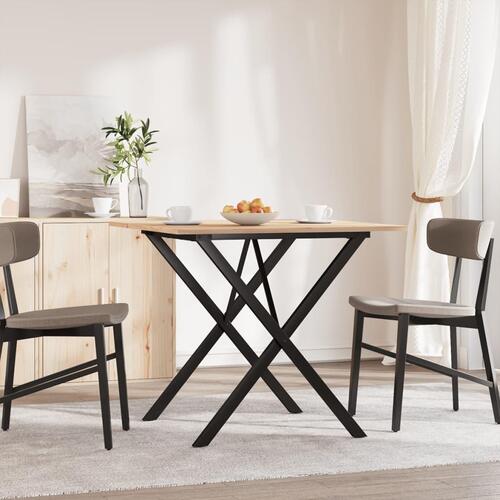 Spisebord 80x80x75 cm X-stel massivt fyrretræ og støbejern