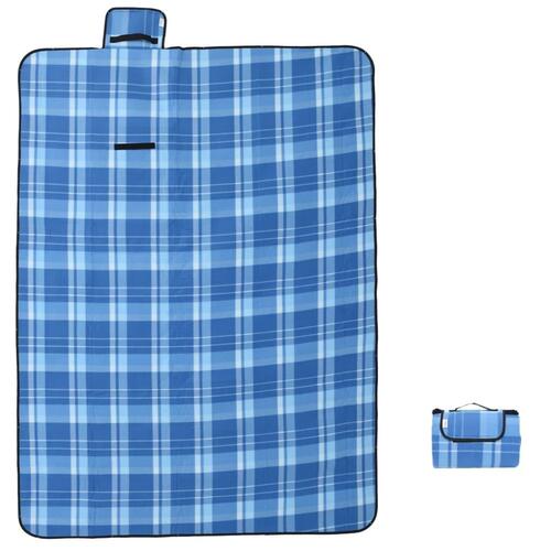 Picnictæppe 200x150 cm foldbart ternet fløjl blå