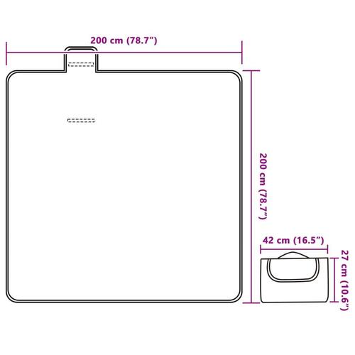 Picnictæppe 200x200 cm foldbart fløjl ternet blå