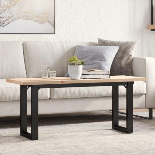 Sofabord 110 × 40 × 45,5 cm med O-stel - massivt fyrretræ og stål