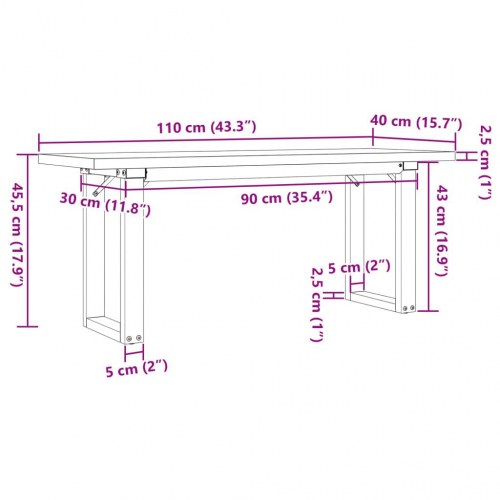 Sofabord 110 × 40 × 45,5 cm med O-stel - massivt fyrretræ og stål