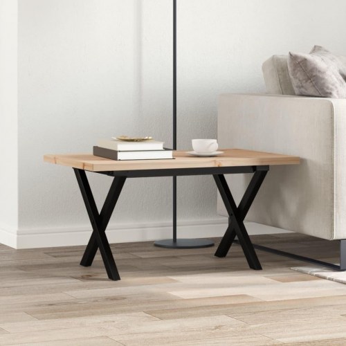Sofabord 80 x 50 x 40,5 cm med X-stel i massivt fyrretræ og stål