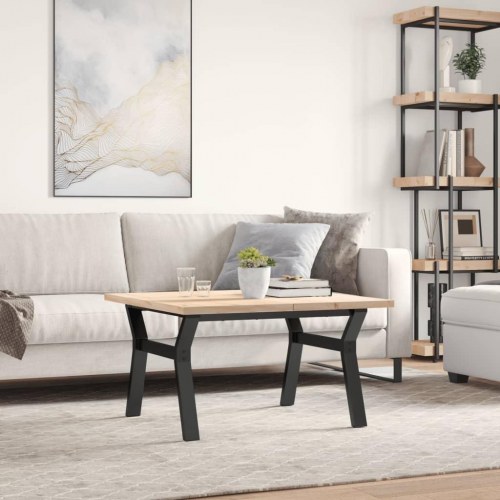 Sofabord 80×80×45,5 cm - massivt fyrretræ og stål med Y-stel
