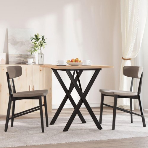 Spisebord 70 x 70 cm med X-stel i massivt fyrretræ og stål