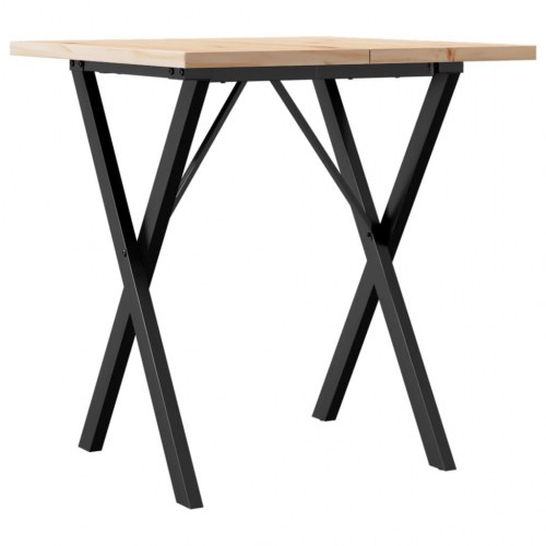 Spisebord 70 x 70 cm med X-stel i massivt fyrretræ og stål