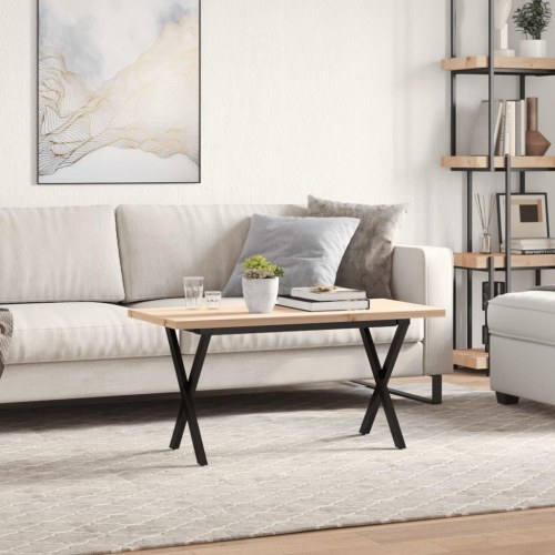 Sofabord 90 x 40 x 45,5 cm med X-stel - massivt fyrretræ og stål