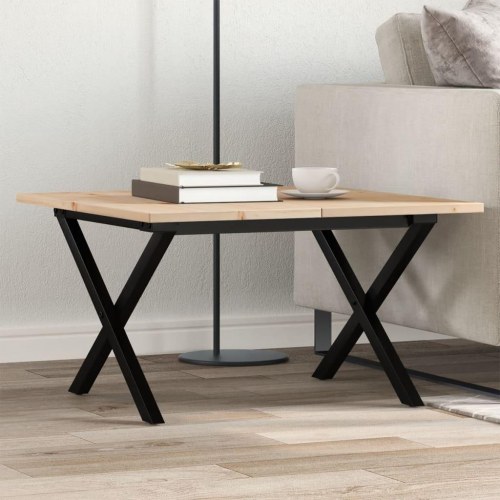 Sofabord 60 × 60 × 40 cm med X-stel - massivt fyrretræ og stål