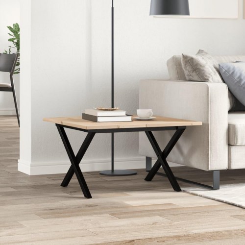 Sofabord 60 × 60 × 40 cm med X-stel - massivt fyrretræ og stål
