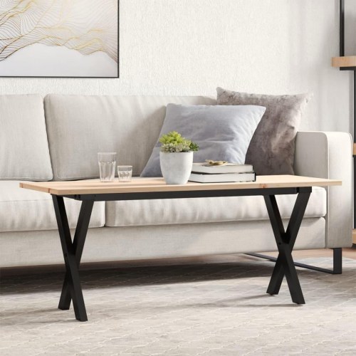 Sofabord 110 x 40 x 45 cm med X-stel i massivt fyrretræ og stål