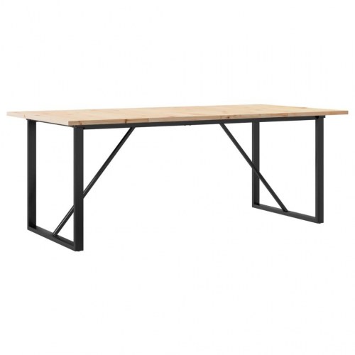 Spisebord med O-stel i massivt fyrretræ og stål - 200 x 100 cm
