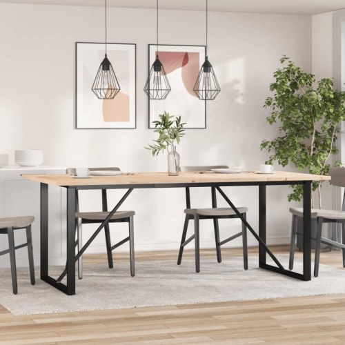 Spisebord med O-stel i massivt fyrretræ og stål - 200 x 100 cm