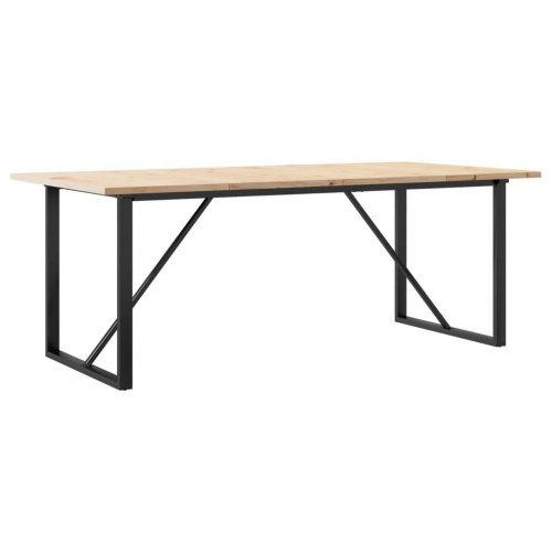 Spisebord med O-stel i massivt fyrretræ og stål - 200 x 100 cm
