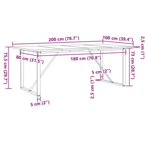 Spisebord med O-stel i massivt fyrretræ og stål - 200 x 100 cm