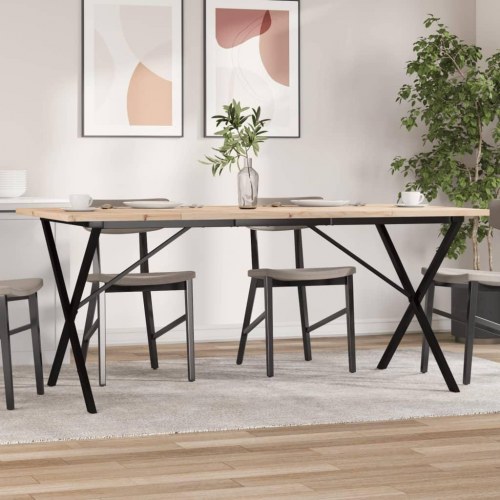 Spisebord 180 x 90 x 75,5 cm med X-stel i massivt fyrretræ og stål