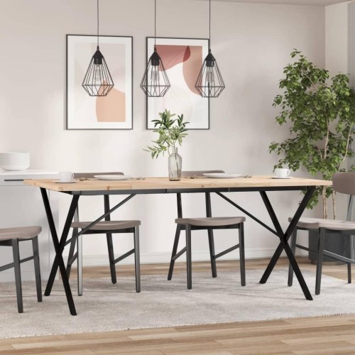 Spisebord 180 x 90 x 75,5 cm med X-stel i massivt fyrretræ og stål