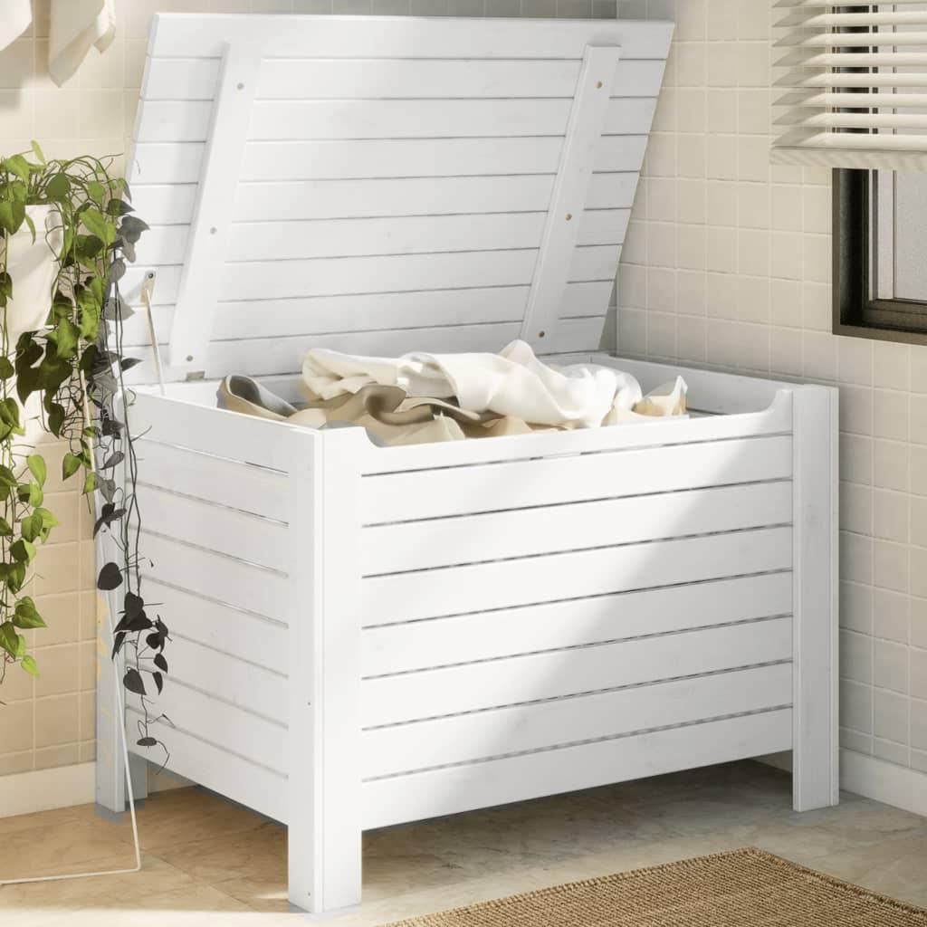 Opbevaringsboks Med Låg Rana Massivt Fyrretræ Hvid - vandrette striber / 100 x 49 x 54 cm
