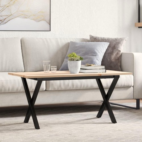 Sofabord 90 x 40 x 45 cm med X-stel i massivt fyrretræ og stål
