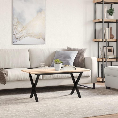 Sofabord 90 x 40 x 45 cm med X-stel i massivt fyrretræ og stål