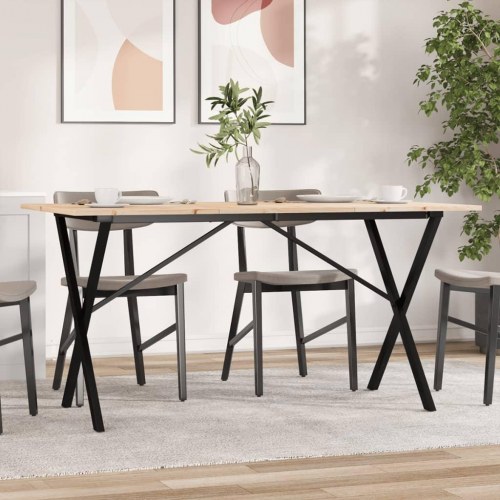 Spisebord 160 x 80 x 75 cm med X-stel i massivt fyrretræ og stål