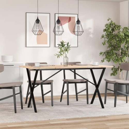 Spisebord 160 x 80 x 75 cm med X-stel i massivt fyrretræ og stål