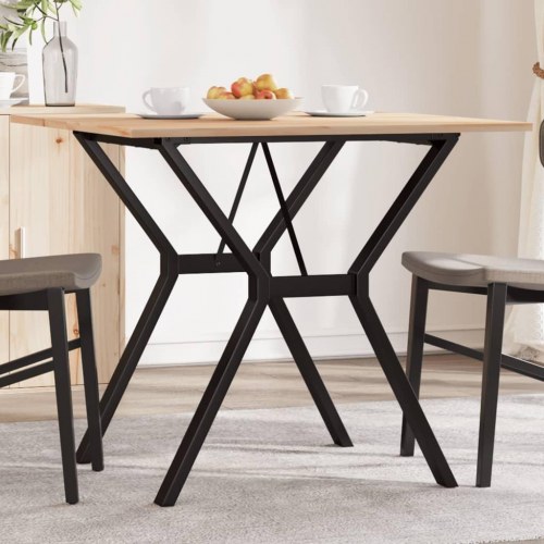 Spisebord 80 x 80 x 75 cm med Y-stel i massivt fyrretræ og stål