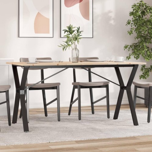 Spisebord 140 x 80 x 75 cm med Y-stel i massivt fyrretræ og stål
