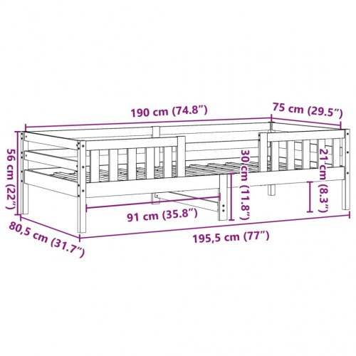 Sengeramme 75 x 190 cm i massivt fyrretræ - hvid