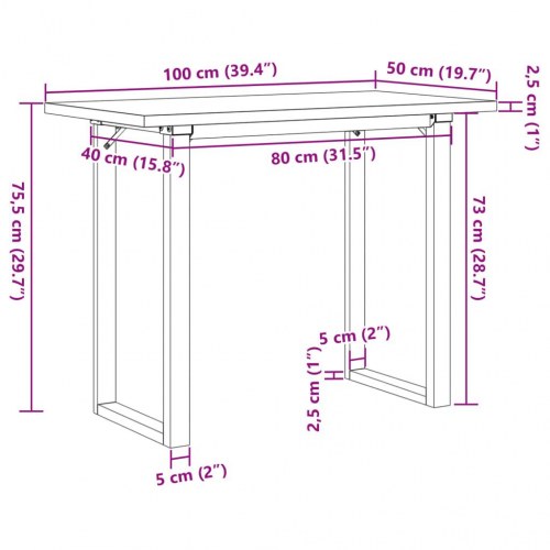 Spisebord 100 x 50 x 75,5 cm med O-stel i massivt fyrretræ og stål