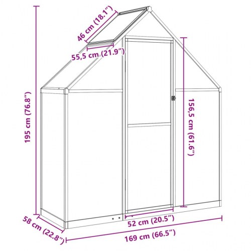 Drivhus med fundamentramme 169×58×195 cm - aluminium, grøn