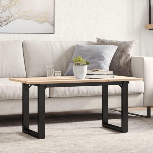 Sofabord 100 x 50 x 45 cm med O-stel i massivt fyrretræ og stål